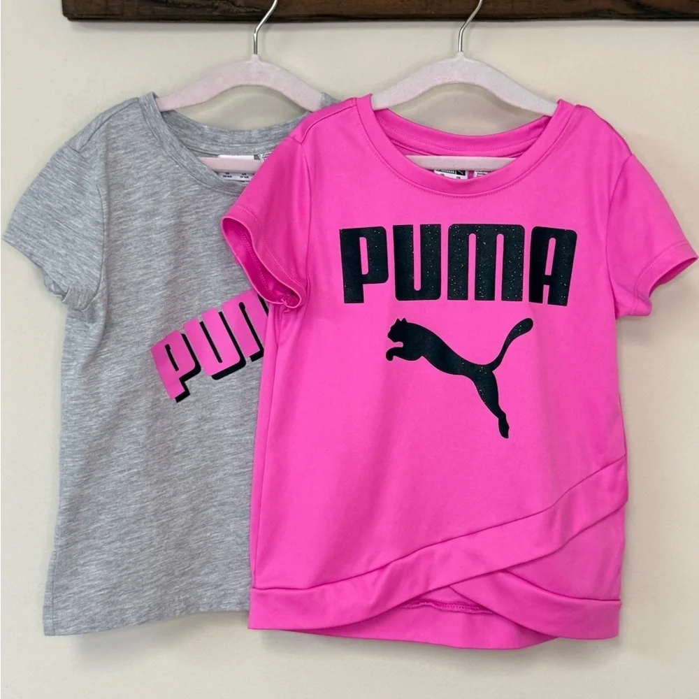 Puma: Lot of (2) Girls Short Sleeve T-Shirts, Pink & Gray Logo, Size XS (5/6)